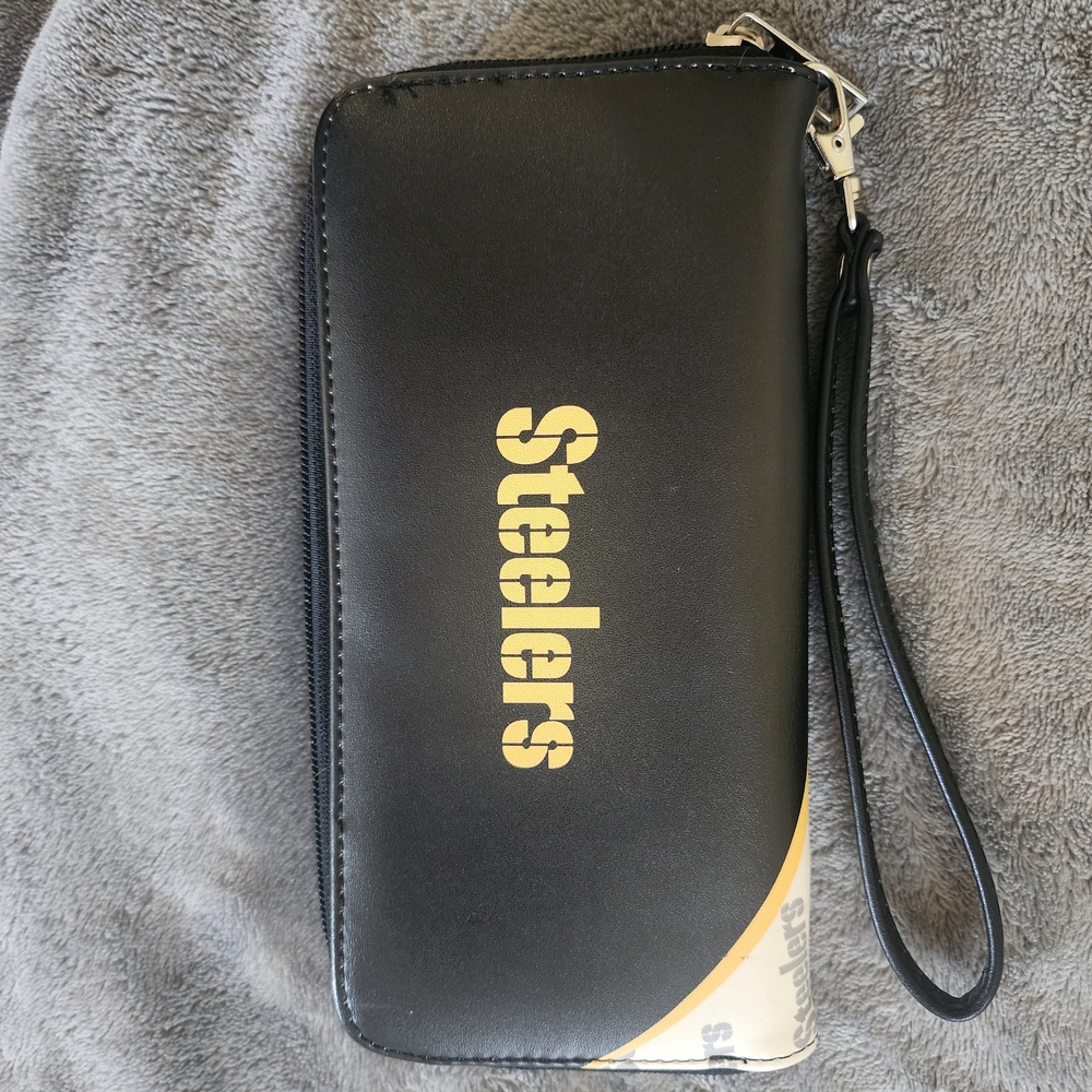Pittsburgh Steelers Logo Wristlet Wallet - Black, Gold, White - Picture 2 of 3
